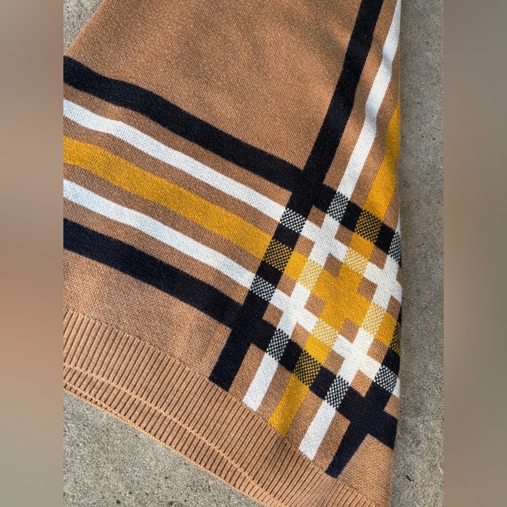 TALBOTS Sabrina poncho sweater preppy classic fall tan navy mustard EUC sz M/L - Picture 15 of 15